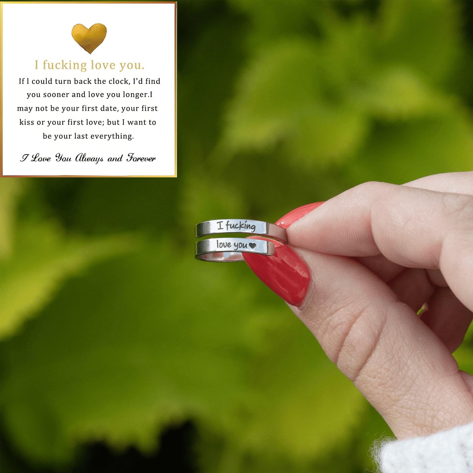 sunglnl I Fcking Love You Ring For Women, Open Adjustable Adjustable, Silver