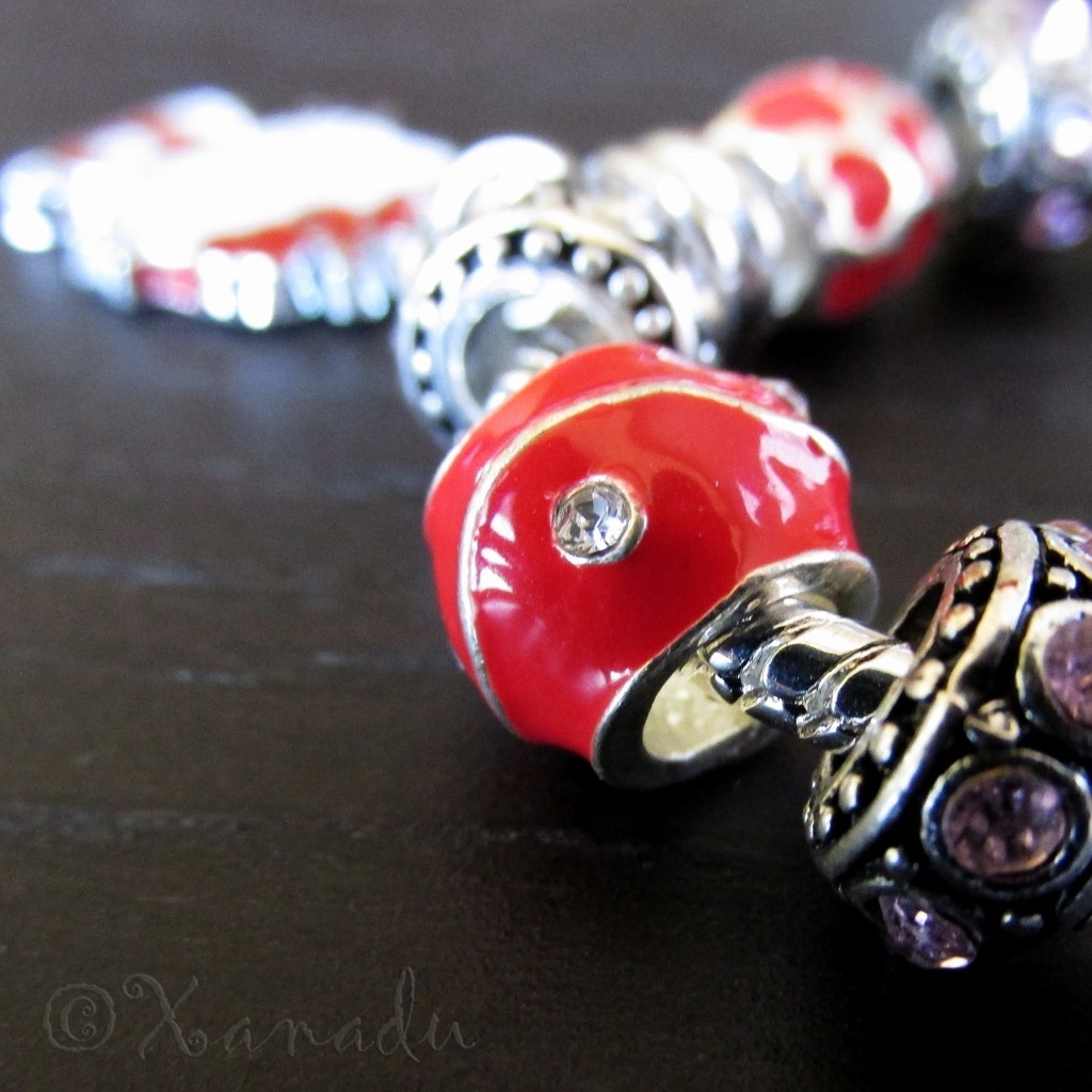 Red Hello Kitty Princess European Charm Bracelet With Ruby Red Rhinestone Beads