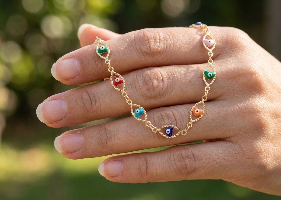 Chic 18K Gold Plated Evil Eye Bracelet for Women | Colorful Enamel Charm Chain
