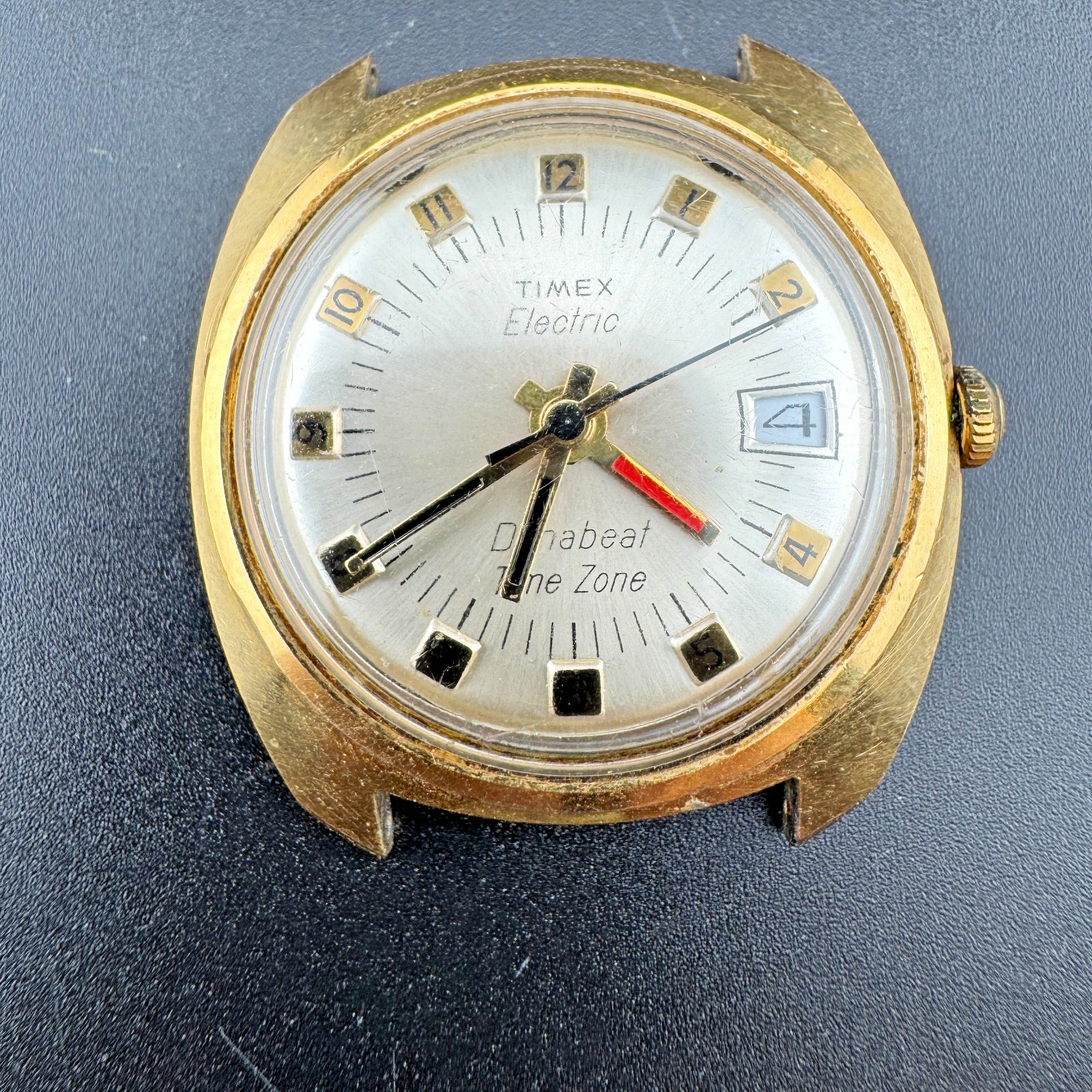 Vintage Men’s Timex Electric Dynabeat Time Zone Watch Gold Tone