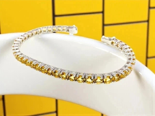 10Ct Round Cut Simulated Citrine Wedding Tennis Bracelet 14K White Gold Plated