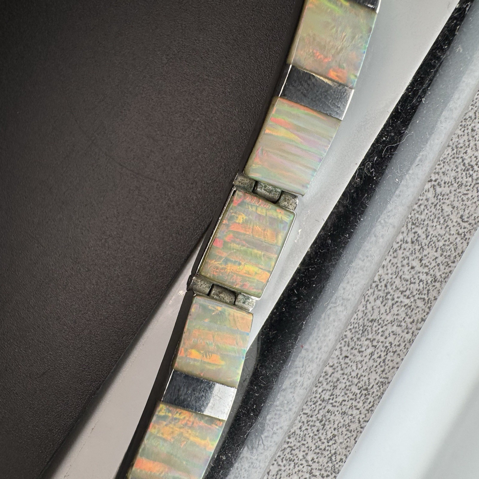 Mexico Opal And Sterling Bracelet Panel 14.8 Grams Size 7” See Details