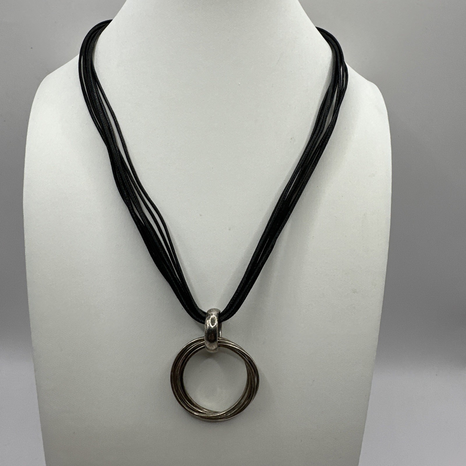 Multi strand Beaded Leather Cord Necklace 925 Sterling Silver Clasp Signed 19”