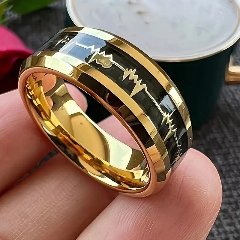 8mm Men/Women Stainless Steel Ring,Gold Heartbeat EKG Jewelry 7-13mm new