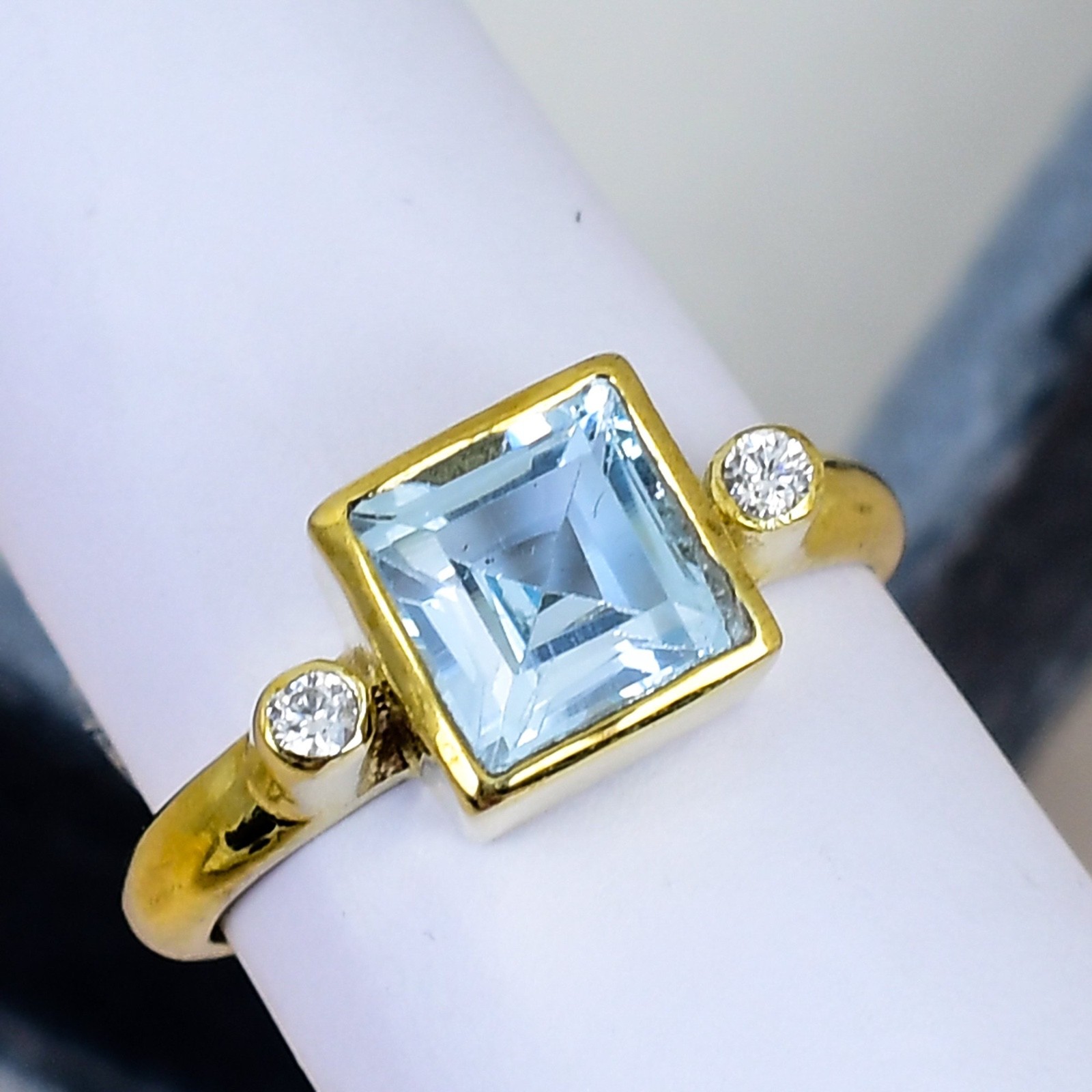 Blue Topaz Square Bezel 18K Gold Plated Ring Minimalist Gift for Her Jewelry