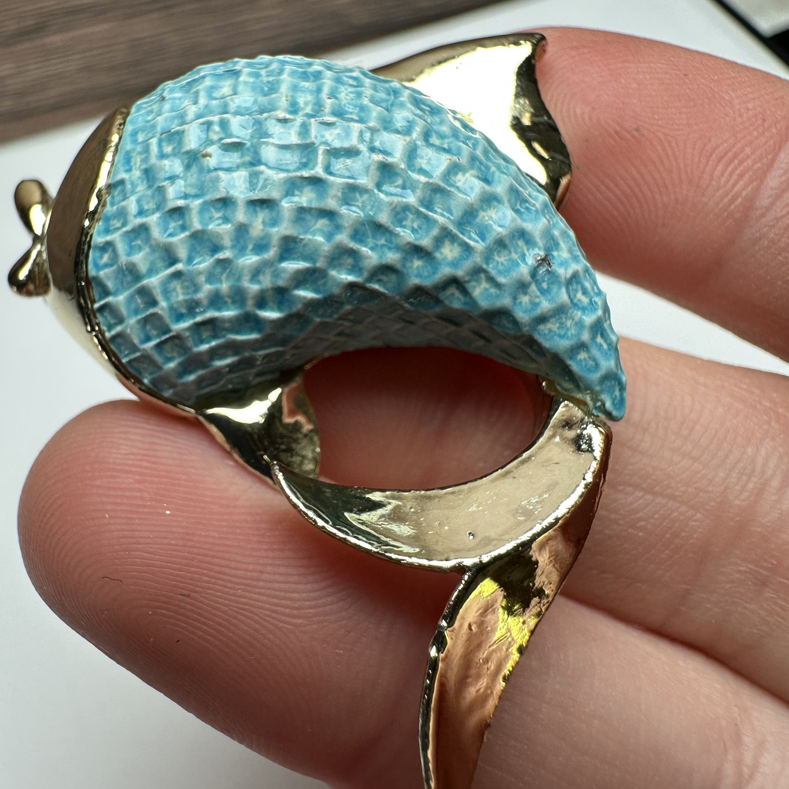 Gerry’s Fish Brooch Pin Blue & Gold Tone Signed Vintage
