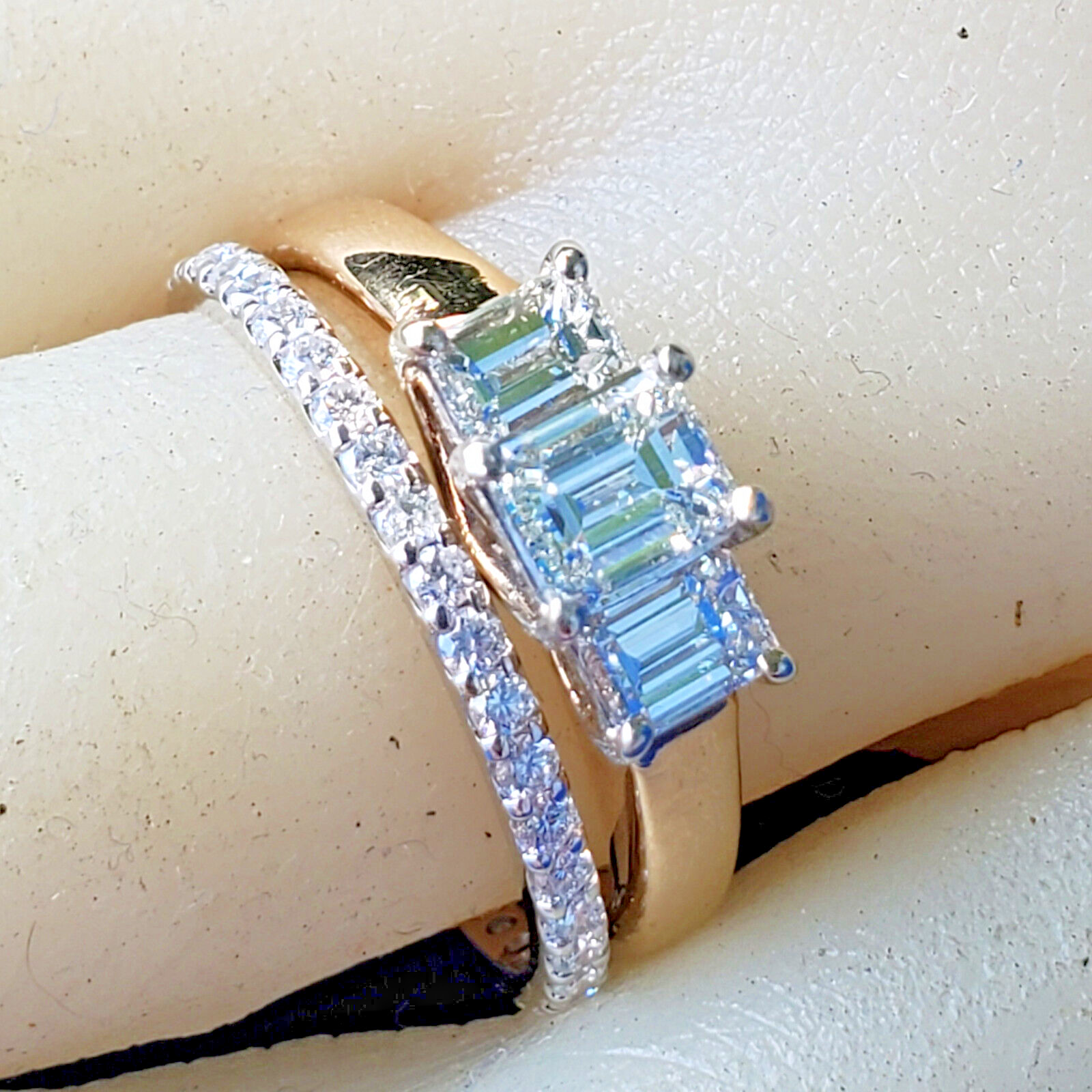 Original EARTH MINED DIAMOND Emerald cut Deco Engagement Ring Vintage 3 stone 7