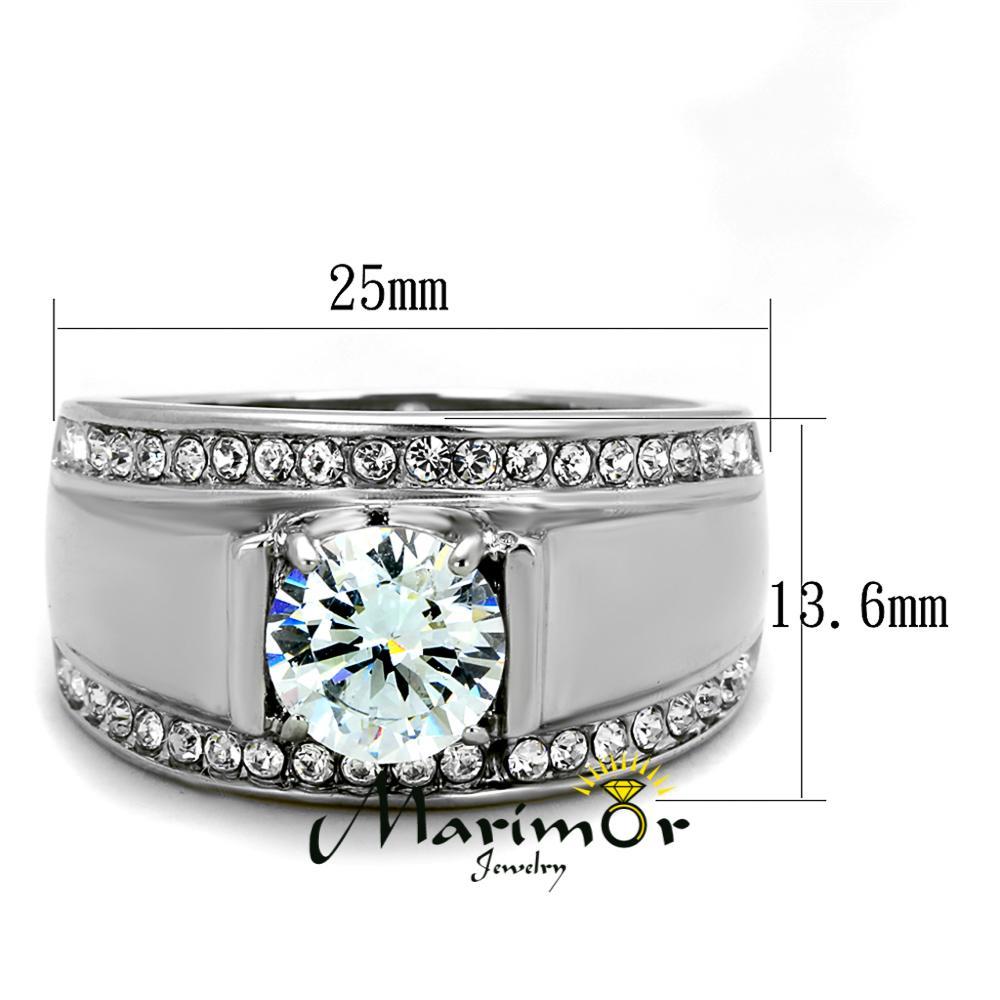 Men’s 2.25 Ct Round Cut Cubic Zirconia Silver Stainless Steel Ring Sizes 8-13
