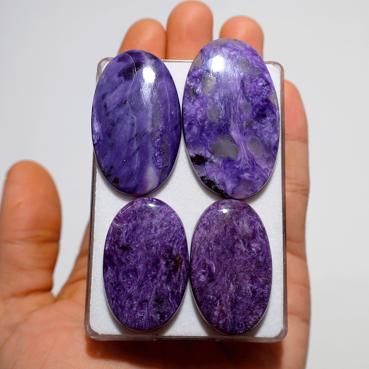 Swirling Violet~ 4 PC Natural Charoite 37mm-48mm Hi-Grade Cabochon Gemstones Lot
