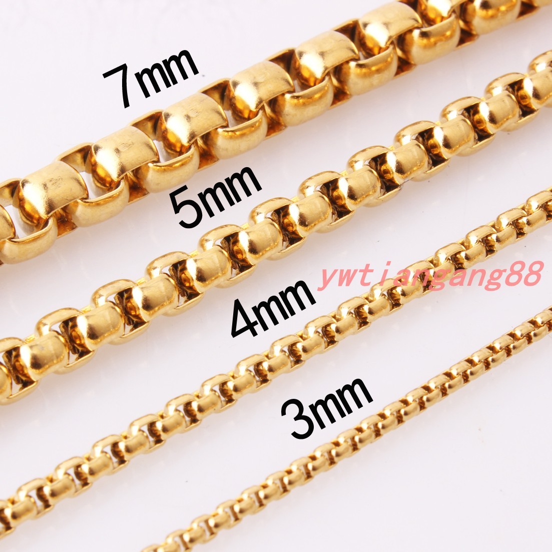 2/3/4/5/7mm Women MEN Chain Gold Stainless Steel Round Box Necklace or Bracelet