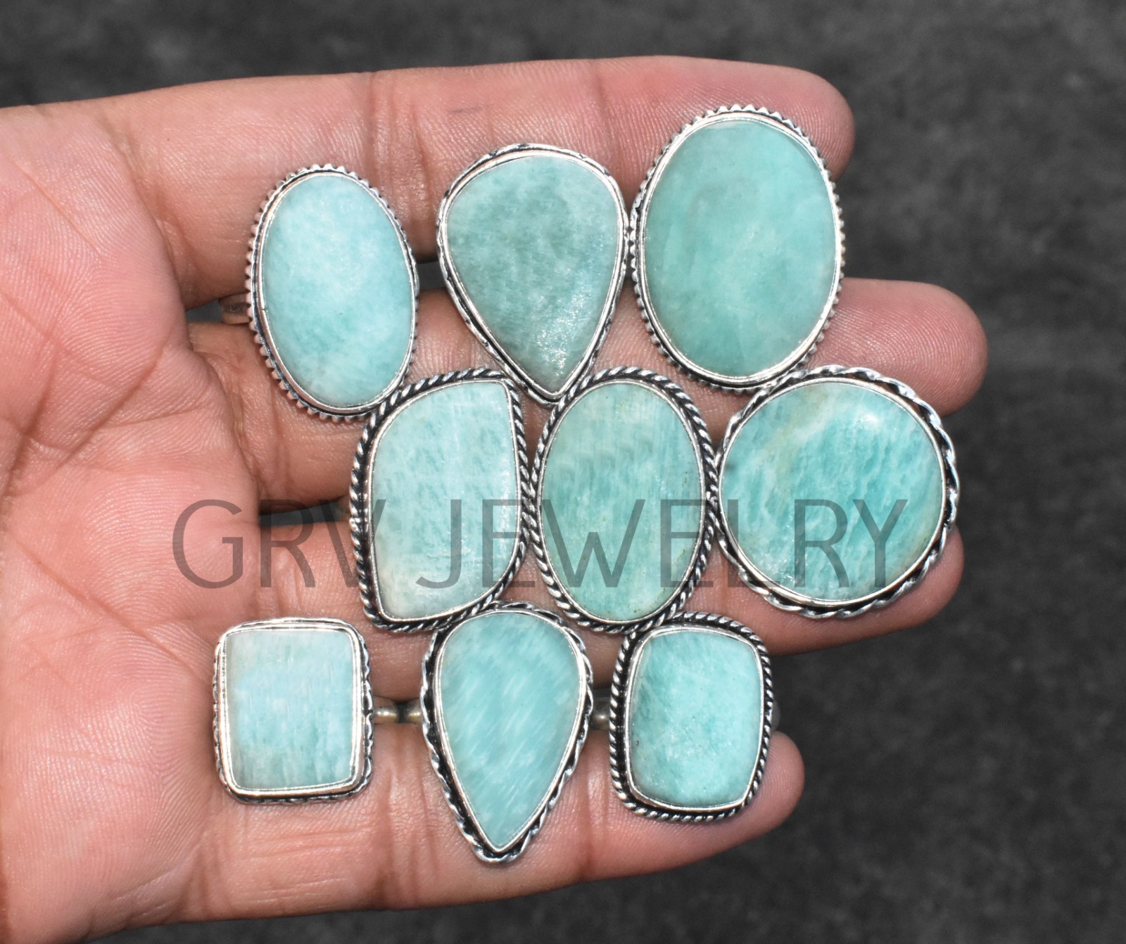 1-500 Pcs Natural Amazonite In Wholesale Gemstone Rings Lot: Silver Plated Whr-9