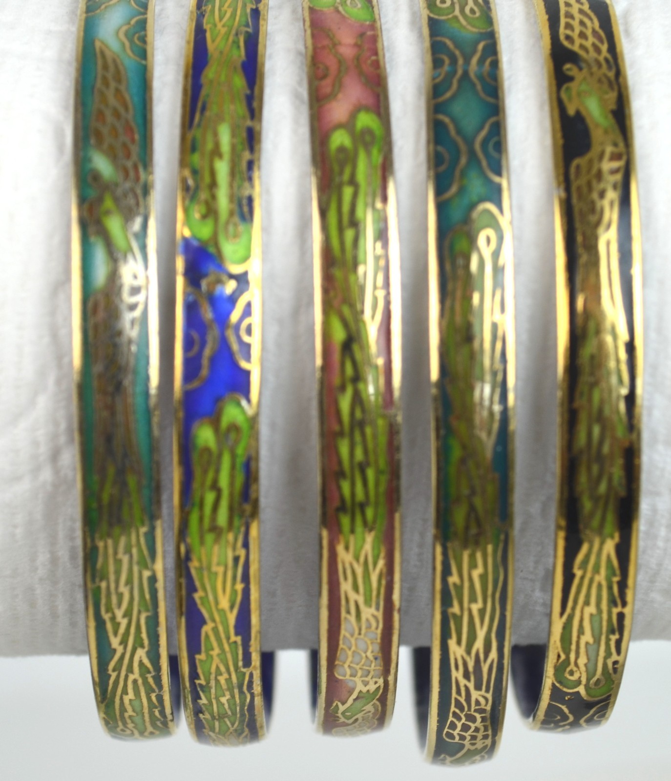 Vintage Cloisonné Enamel Bangle Bracelets Set of 5 Multicolor.