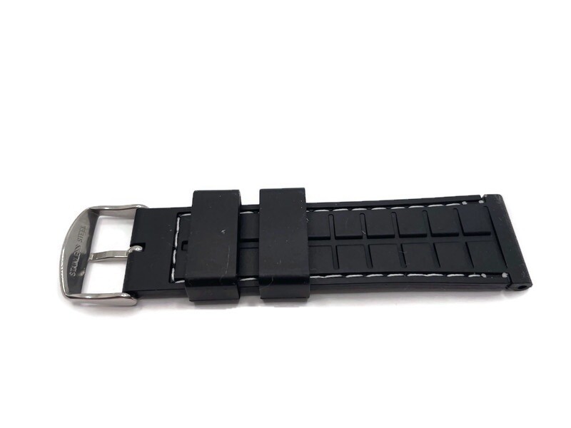 Rubber Watch Strap, Black Textured with White Stitching, Sizes 16mm to 22mm