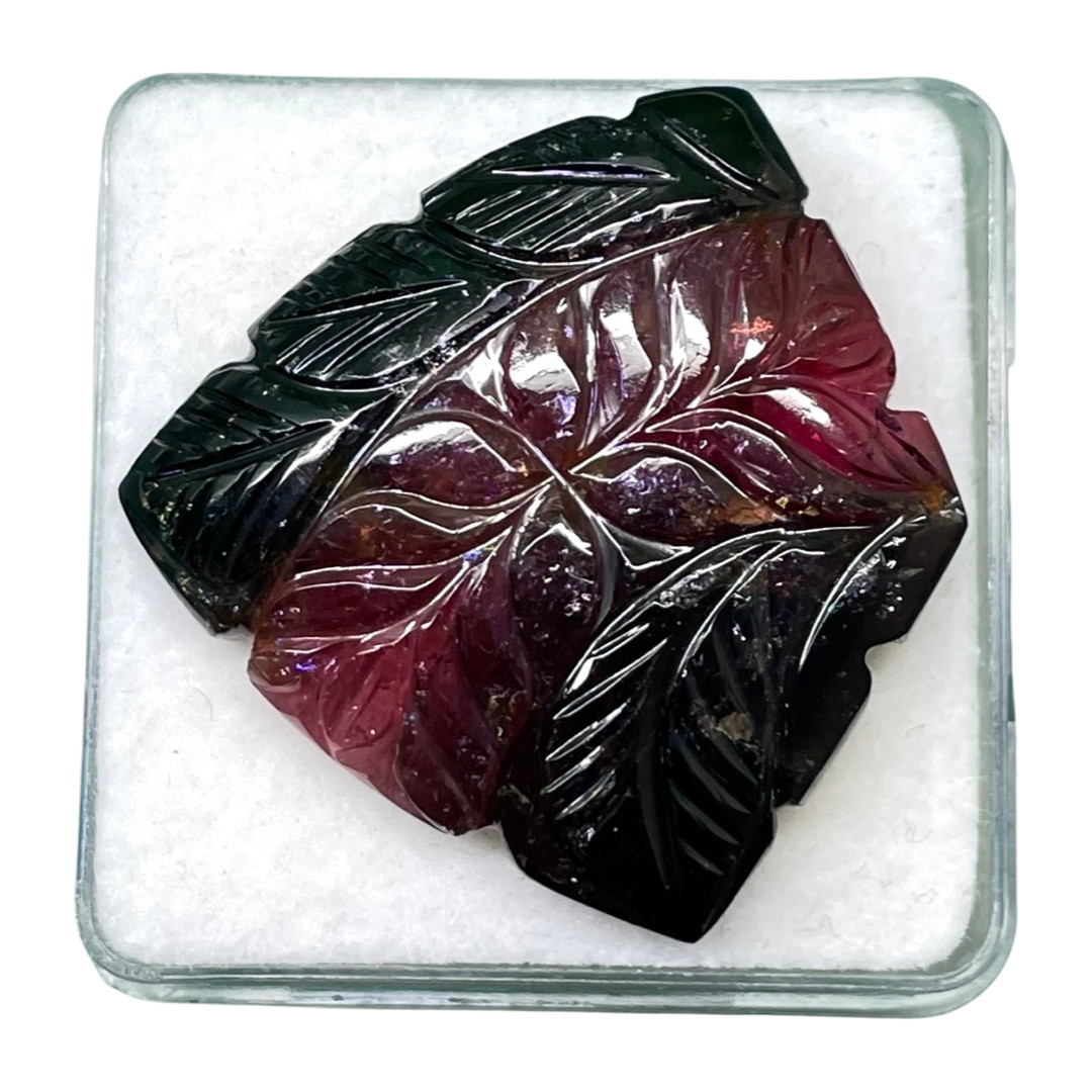 52.65 Cts Natural Carved Tourmaline 31x31mm Bi Color Loose Untreated Gemstone