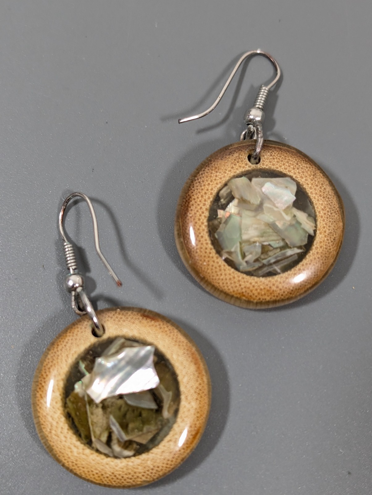 Bohemian Bamboo Earrings Shell Inlay Drop Lightweight Natural Jewelry
