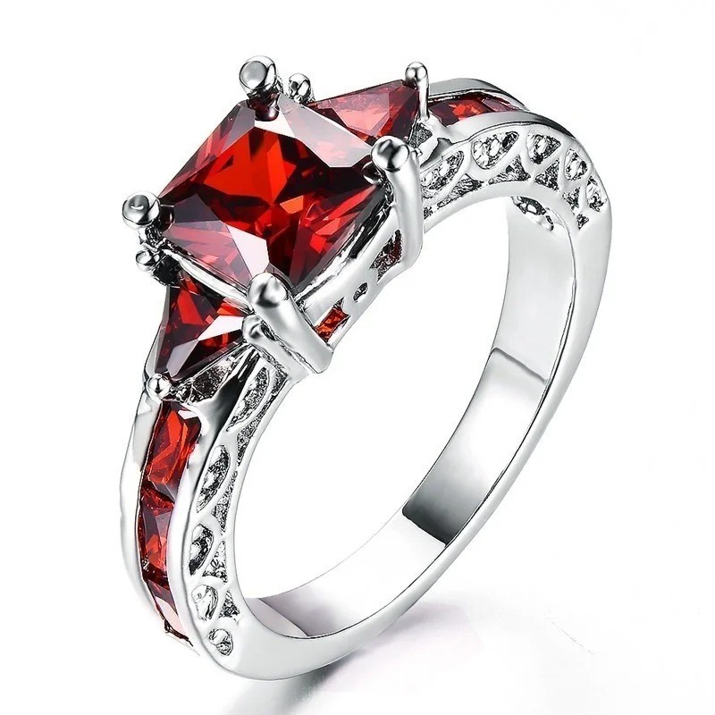 Princess Cut Garnet Ruby Ring for Women Wedding Party Jewelry Sizes 6-10