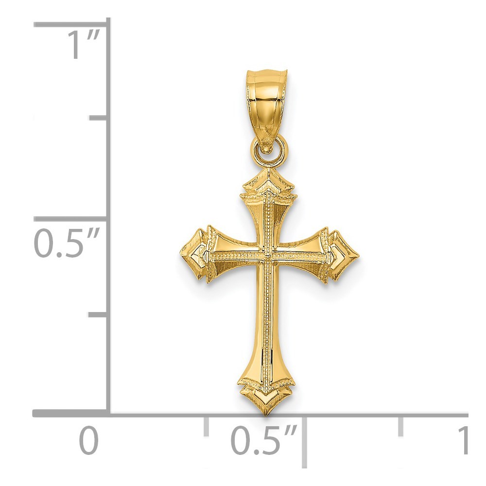 14k Yellow Gold Textured with Arrow Ends Cross Charm Pendant 0.63gm L-0.89 in