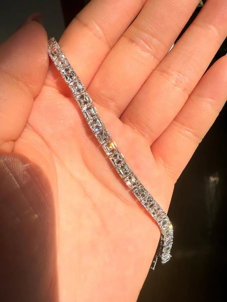 20.00 Ct Asscher Lab Created Diamond Anniversary Bracelet 14K White Gold Plated