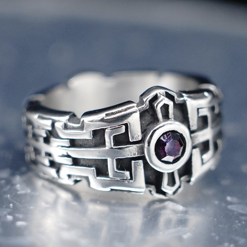 MENDEL Mens Stainless Steel Amethyst Ring For Men Size 7 8 9 10 11 12 13 14 15
