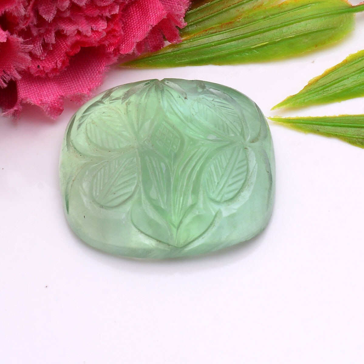105 Cts Natural Green Fluorite Cushion Carving Untreated Pendant Size Gemstone