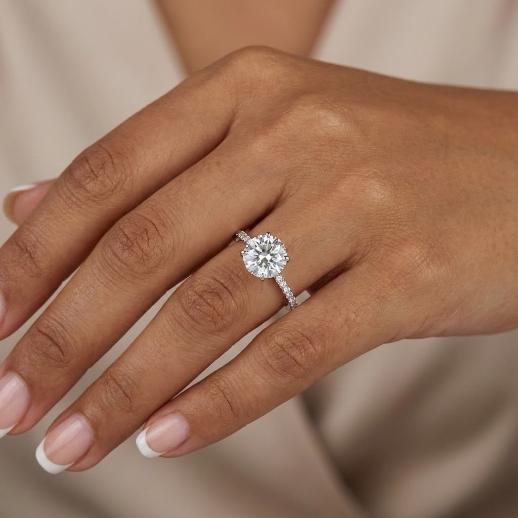 Side Stone Engagement Ring Petite 14K Gold 2.29 CT Round Lab-Grown Diamond I VS1