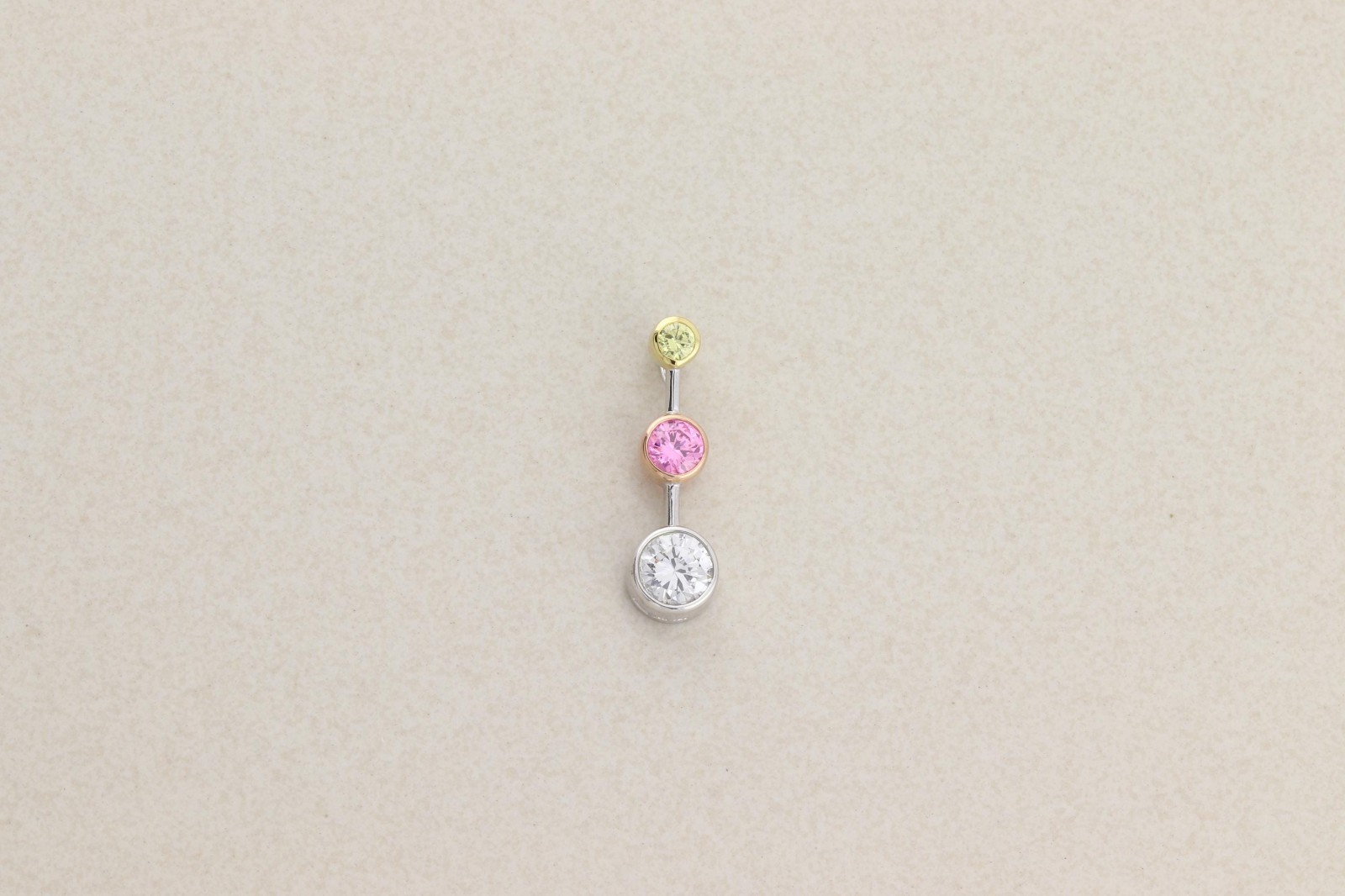 Pendant Only Sterling Silver Yellow, Pink, White Cubic Zirconia Three Stone
