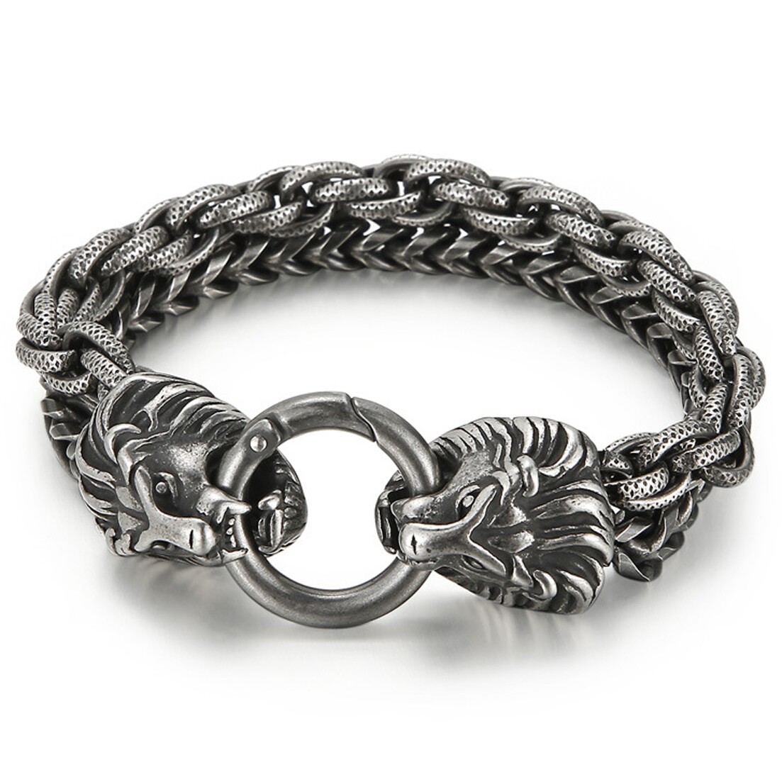 Mens Heavy Stainless Steel Lion Head Franco Link Curb Chain Bracelet 8.86″ 14mm