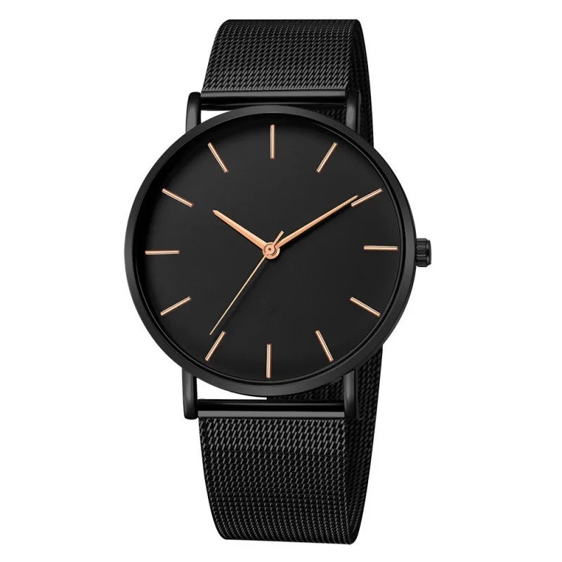 Men Quartz Blackout Watch – Minimalist Ultra Thin Stainless Steel Watch