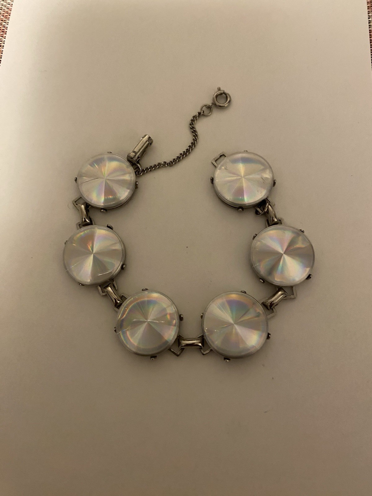 Rare 1960s Vintage Iridescent Disc Link Bracelet Approx. 6-1/2 Inches Long
