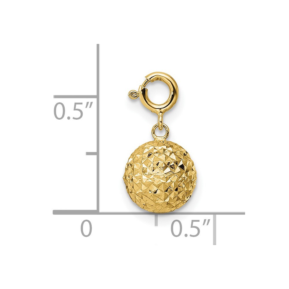 14k Yellow Gold Diamond-cut Ball Spring Ring Clasp Charm Pendant L-15.1mm