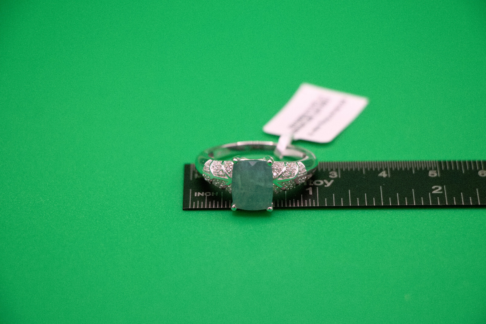 Grandidierite & White Zircon 3.75 ctw Sea Fern Ring in Rhodium Over SS Size 10
