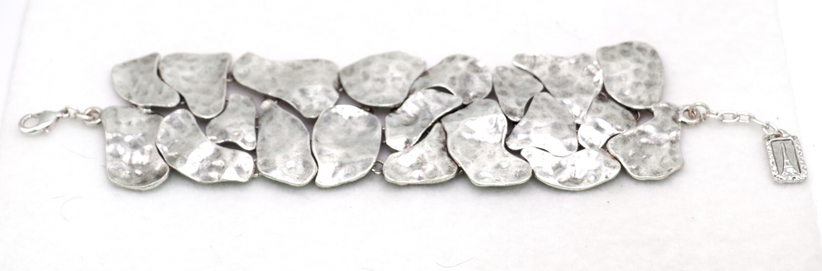 Karine Sultan 2″ Wide Hammered Silver Plated Bracelet 7 3/4-8″ 3/4″ ~ NEW