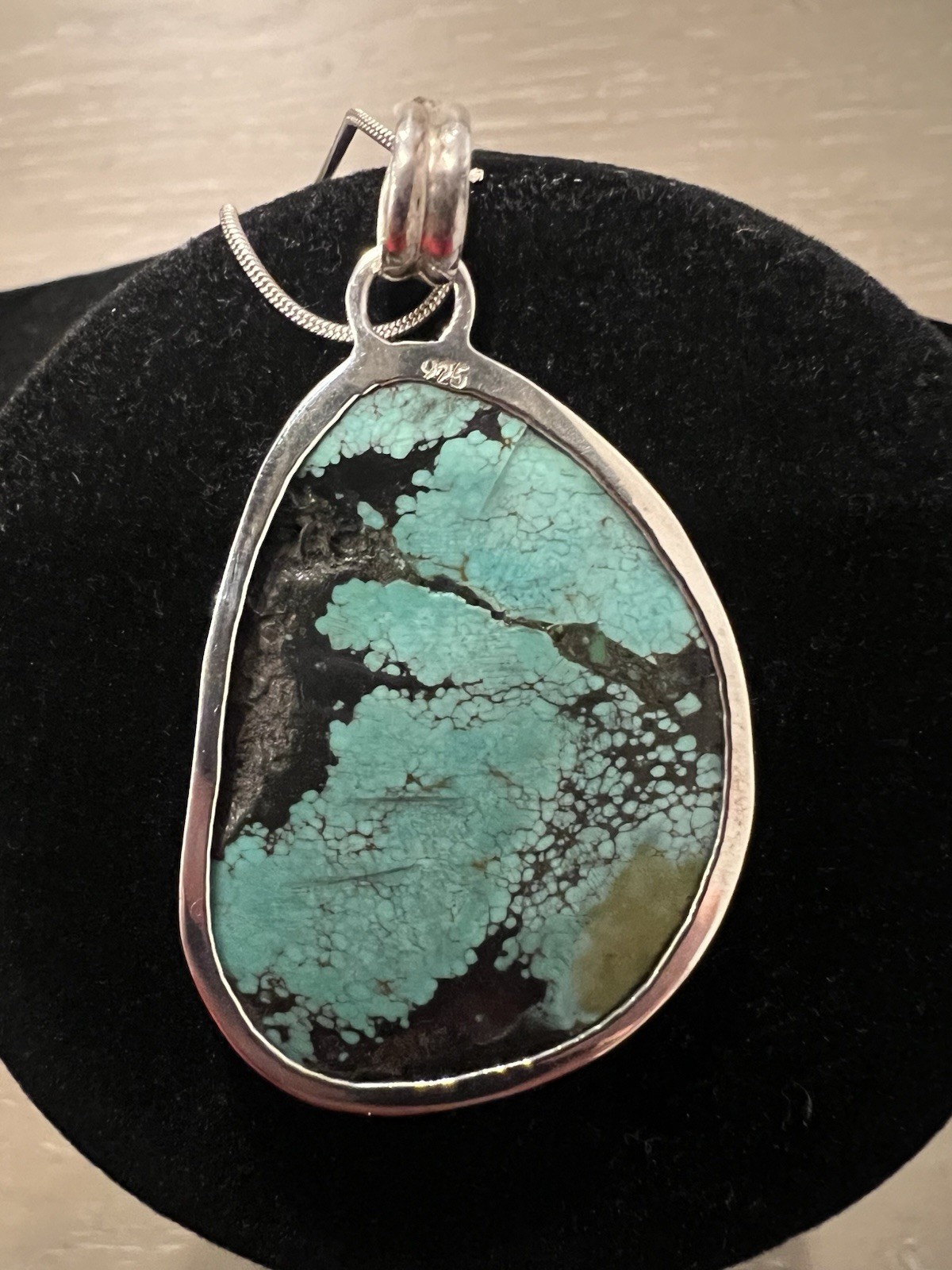Turquoise Pendant Necklace Vintage 925 Sterling Silver Measuring 9.5 Inches Long
