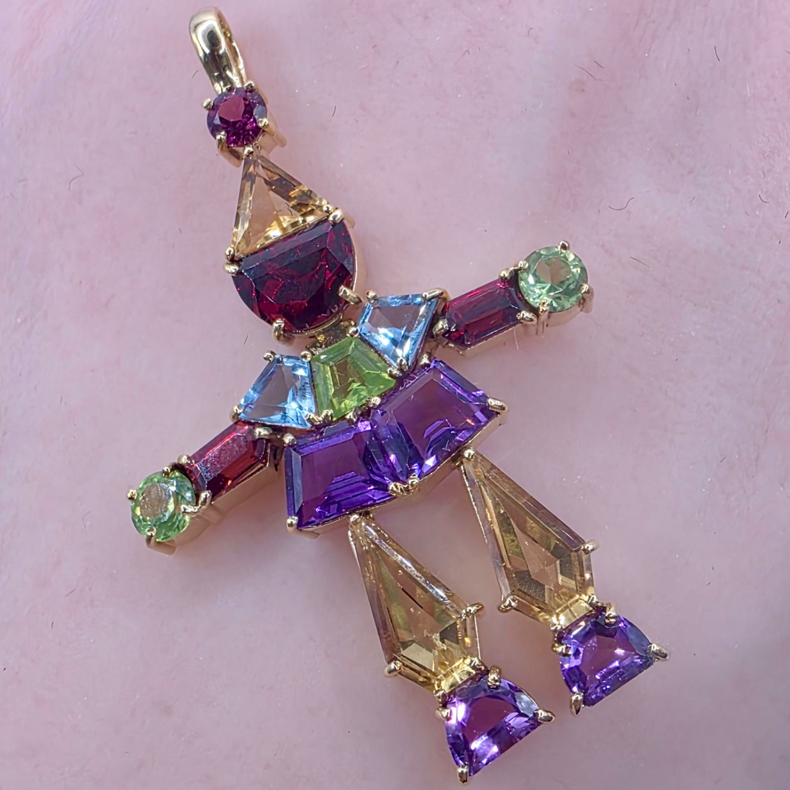 Multi-Gemstone Figure Pendant in K18 Yellow Gold