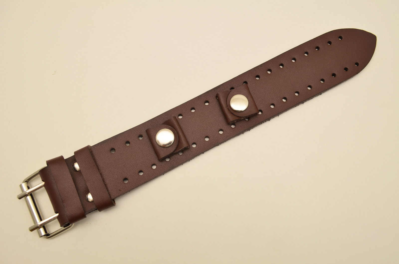 Brown wide Leather Watch Band strap Buckle Punk Rock Skaters cuff Bikers