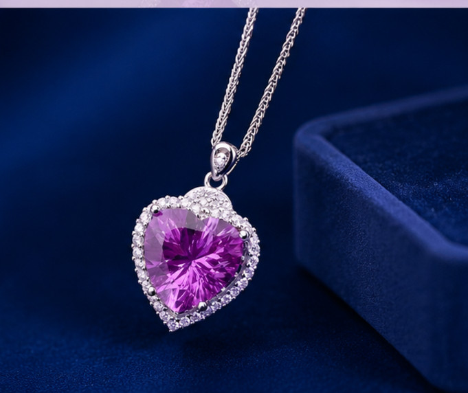 3Ct Heart Cut Simulated Amethyst Stunning Pendant Necklace 14K White Gold Plated