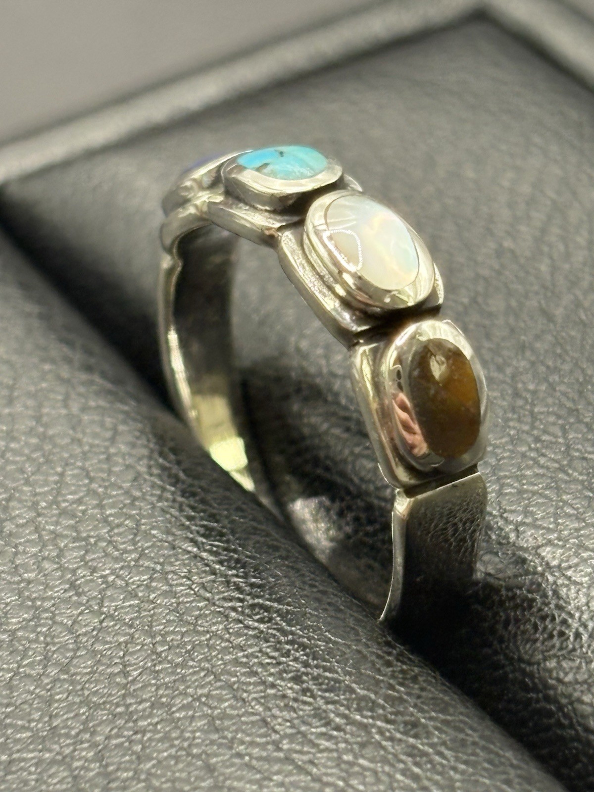 New Condition Sterling Silver Multi Genuine Gemstone Ring Size 7 G6