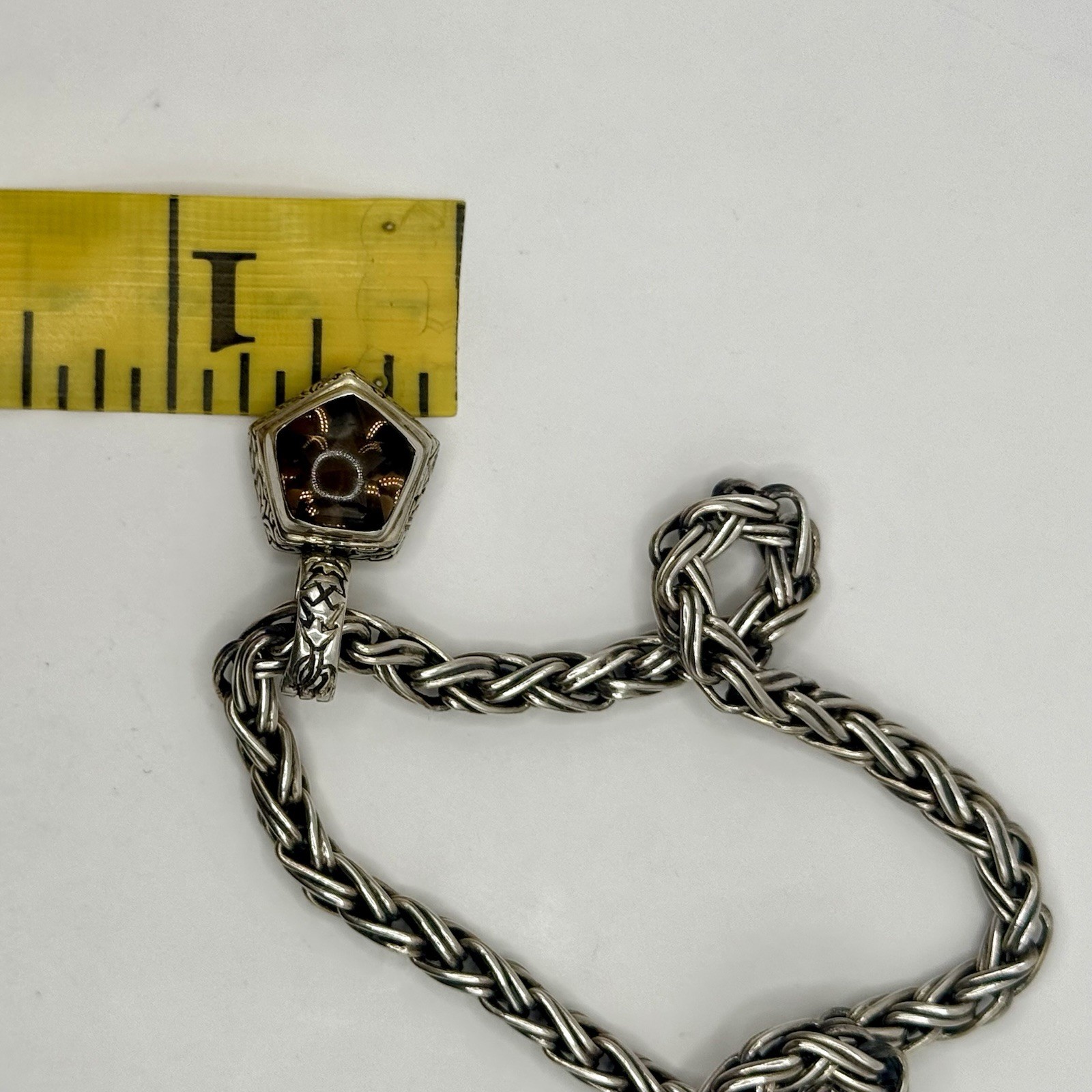 Fuzion 925 Sterling Silver Smoky Quartz Braided Chain Necklace 14” 50g Designer