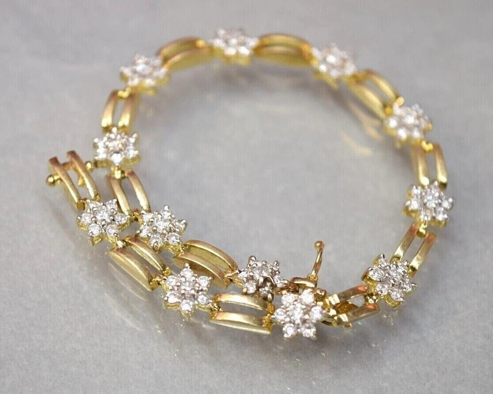 6 Ct Round Cut White Moissanite Women’s Tennis Bracelet 14k Yellow Gold Plated