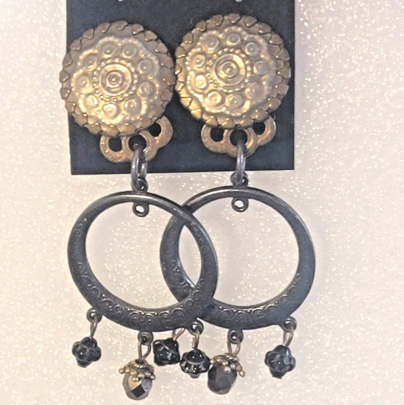 Marjorie Baer MB SF Boho Festival Mixed Metal Big Hoop Dangle Clip On Earring
