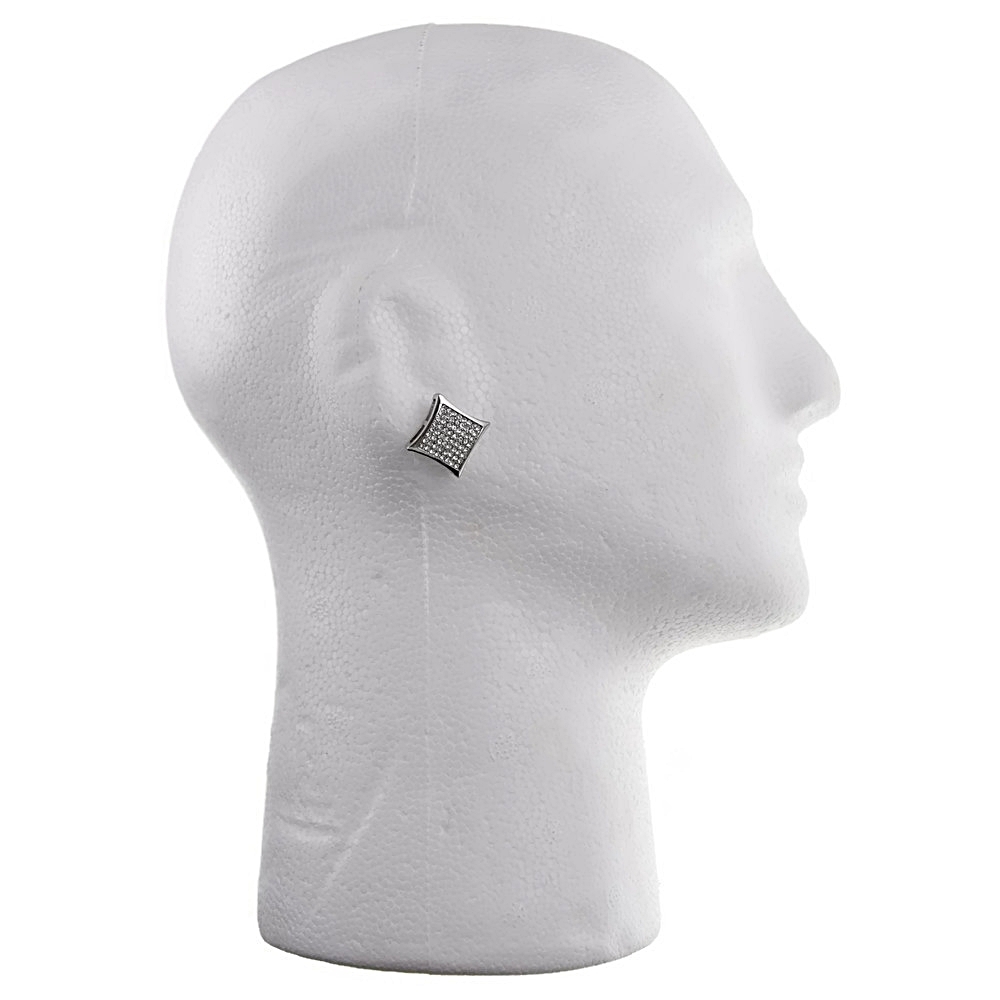 Mens Huge Curve Kite Iced Silver Tone 8 Rows Large Simulated CZ 17 mm Earrings