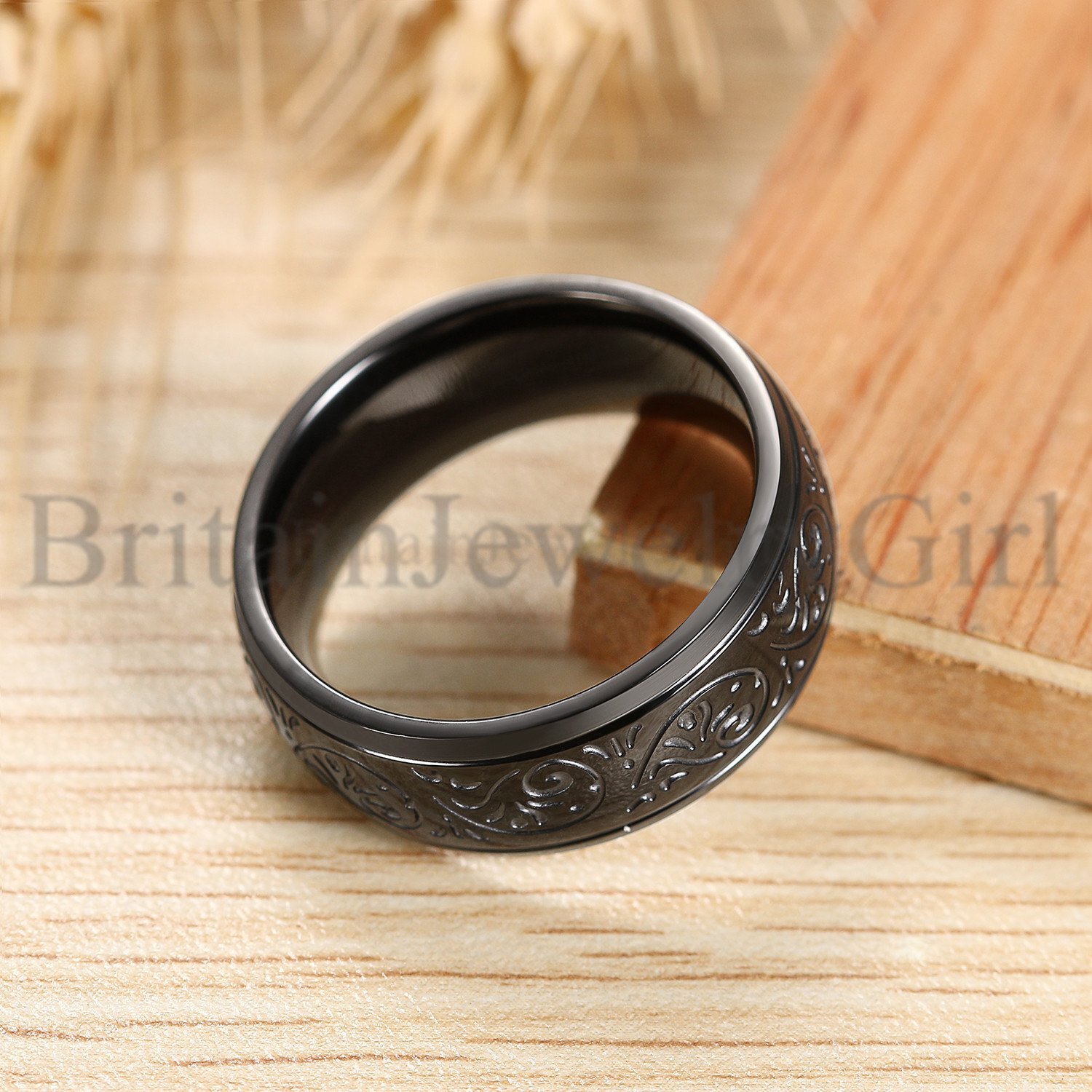 8MM Stainless Steel Florentine Design Men Women Wedding Ring Band Size 7-13
