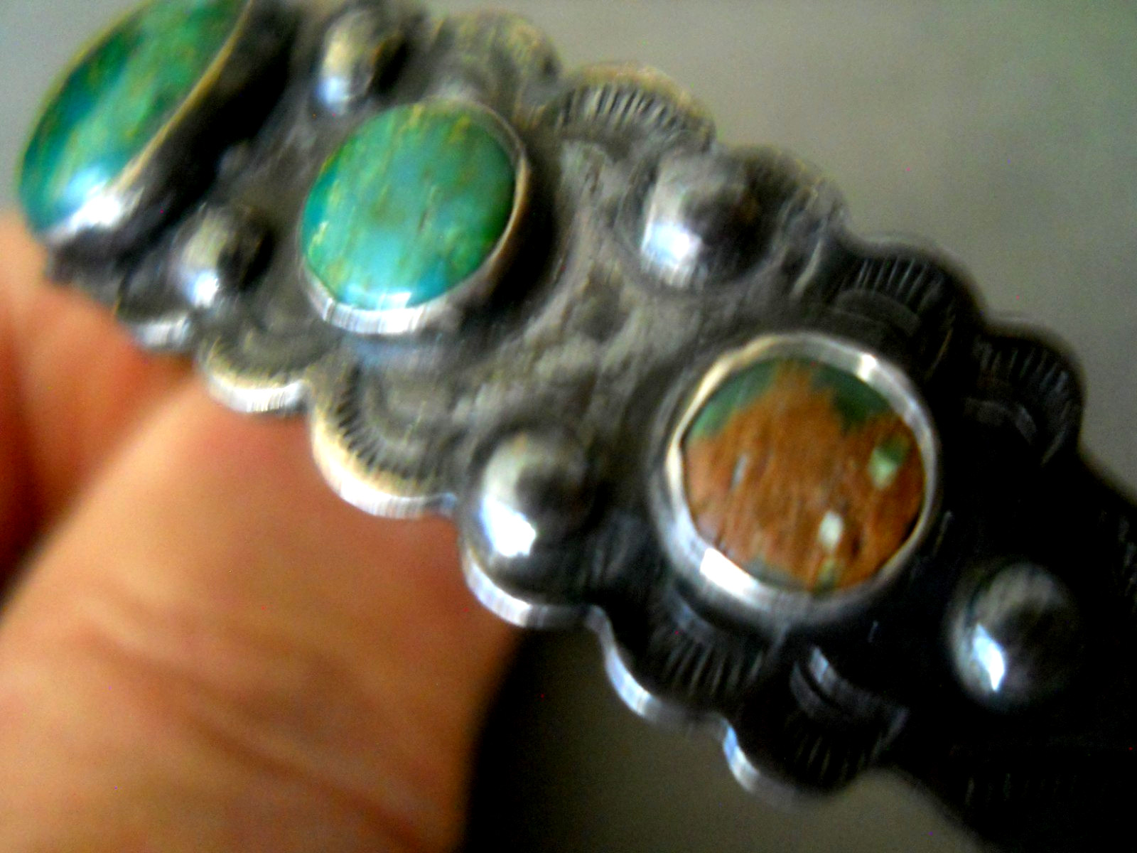 Old Fred Harvey Navajo Cerrillos Turquoise Sterli Silver Cuff Bracelet Stampwork