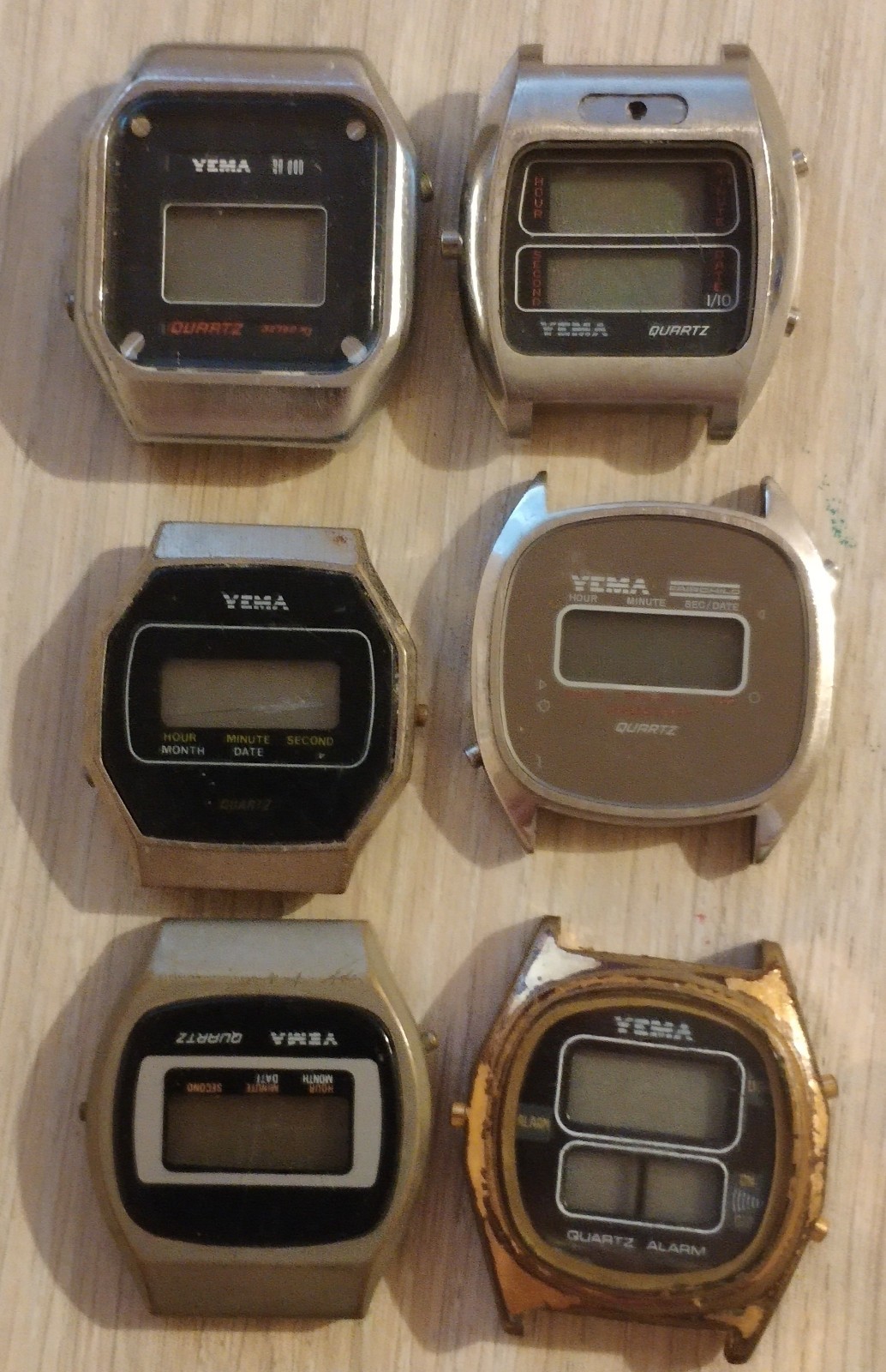 Vintage lot of six men’s Yema digital quartz watches parts or repair