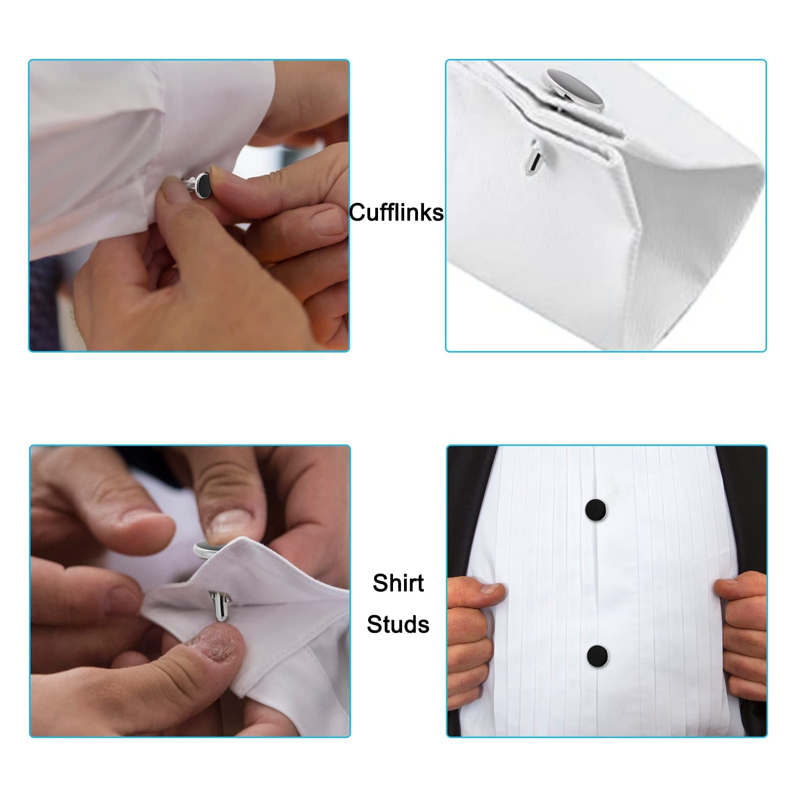 Yolev Mens Cufflinks and Studs Set Tuxedo Shirts Cuff links Black Onyx
