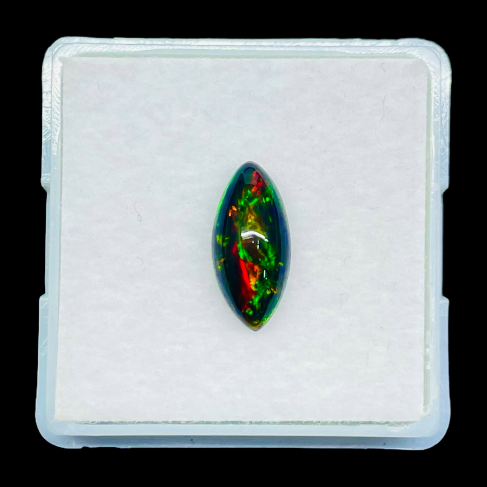 0.98 Ct Natural Ethiopian Black Opal 12×5.5mm Marquise Flashy Cabochon Gemstone