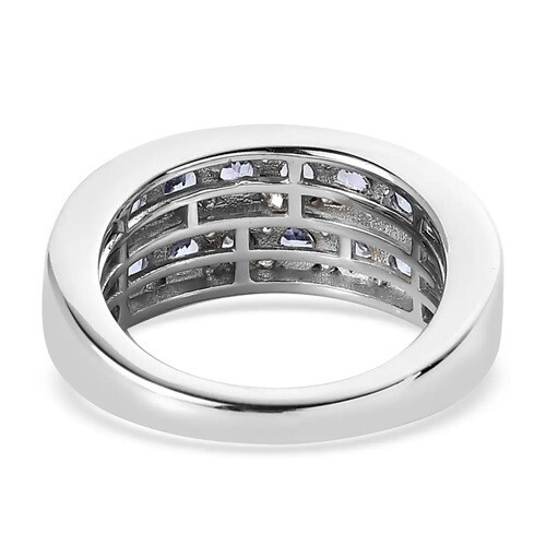 Tanzanite Half Eternity Band Ring in Platinum Over SS (Size 6.0) 1.90 ctw