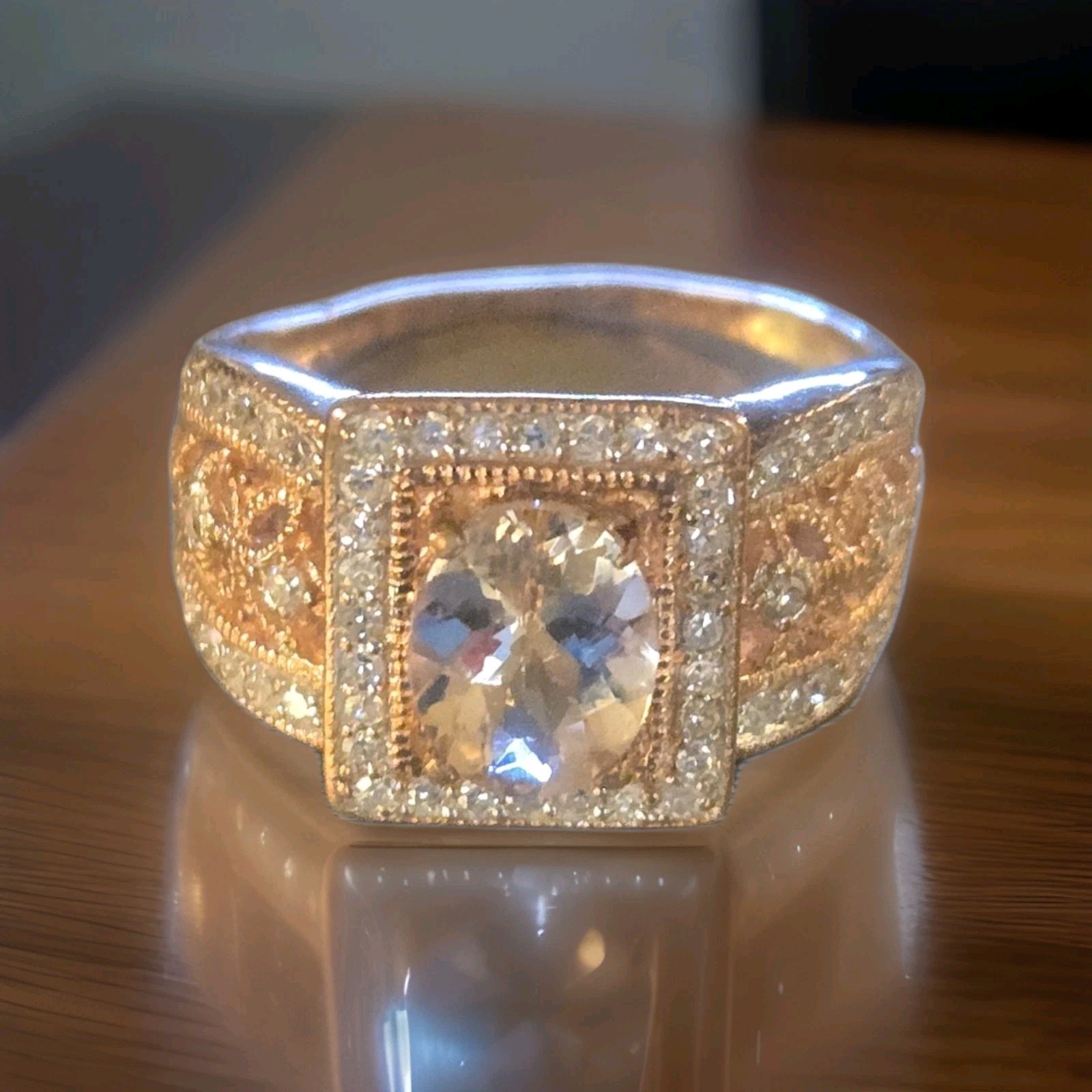 Stunning 10k Rose Gold Morganite Ring With Diamond Halo 3.2 Grams Size 7
