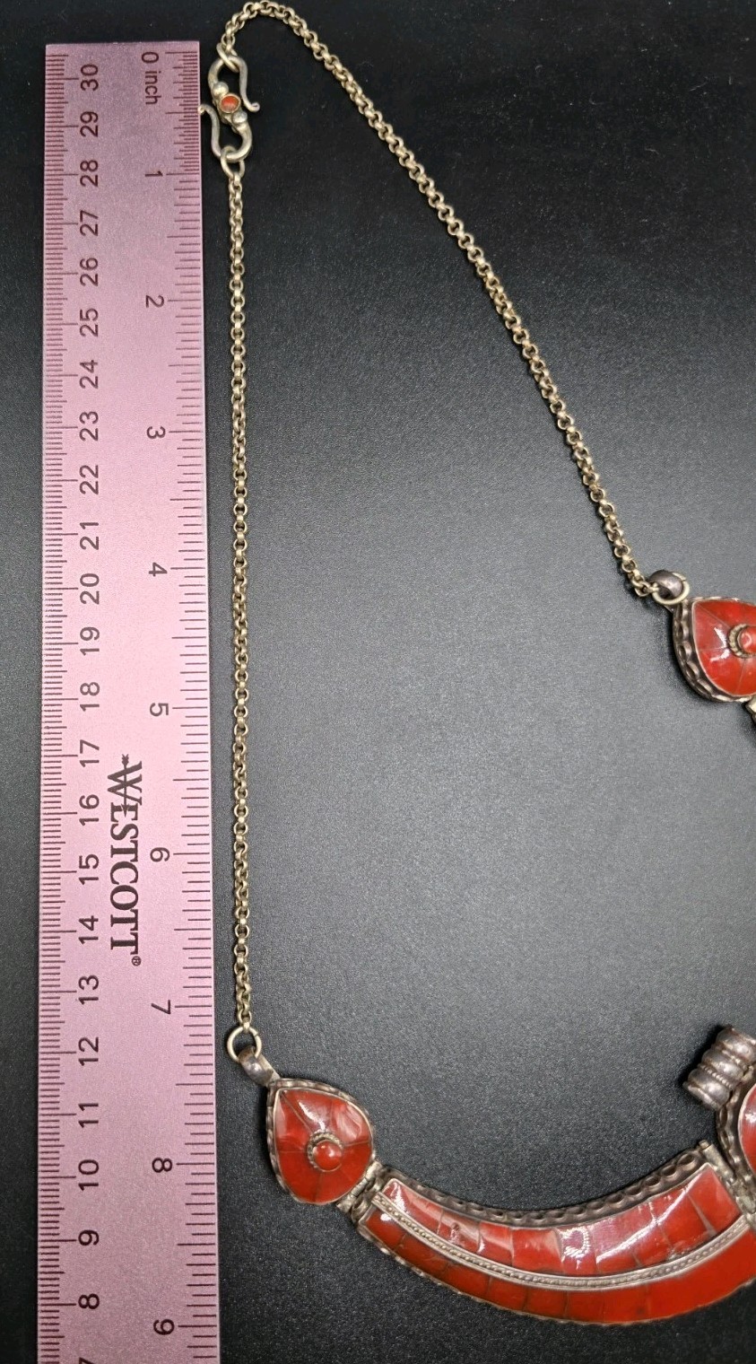 AUTHENTIC TIBETAN SILVER GARUDA COLLAR NECKLACE TURQUOISE CORAL BIB 107G 21.8 IN