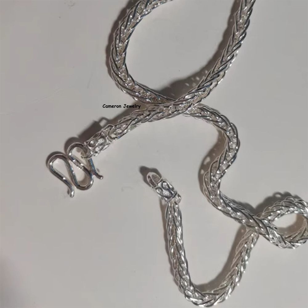 Solid S999 Fine Silver Chain Men Women 5.5mm Double Wheat Link Necklace 20-28in
